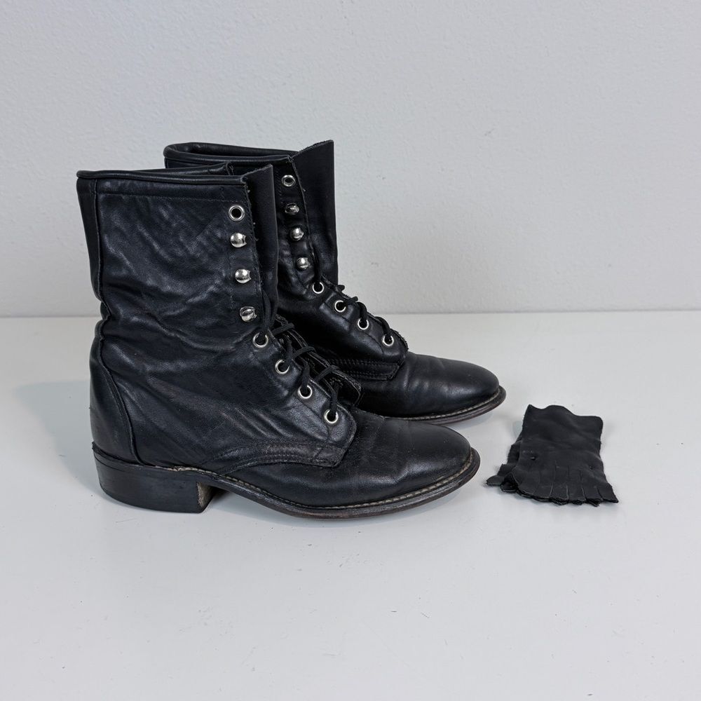 Laredo Black Leather Combat Moto Lace Up Boots 6